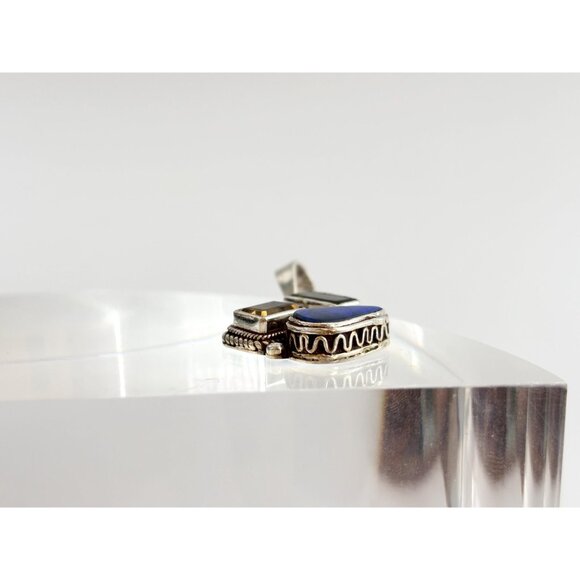 Lapis Lazuli, Citrine & Peridot Gemstone Sterling Silver 925 Vintage Pendant - Picture 4 of 9